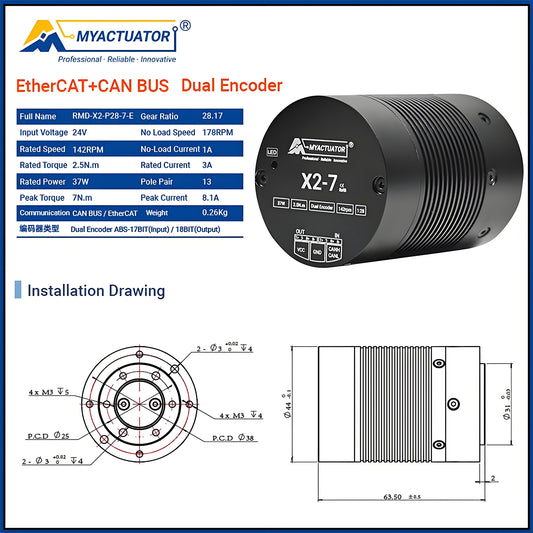 DC Brushless Motor RMD-X2-7 for Humanoid Robot Joint Actuation High Dynamic Range High Precision Supports EtherCAT+CAN