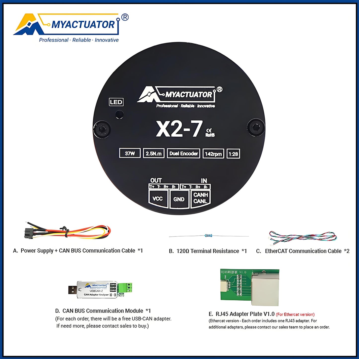 DC Brushless Motor RMD-X2-7 for Humanoid Robot Joint Actuation High Dynamic Range High Precision Supports EtherCAT+CAN