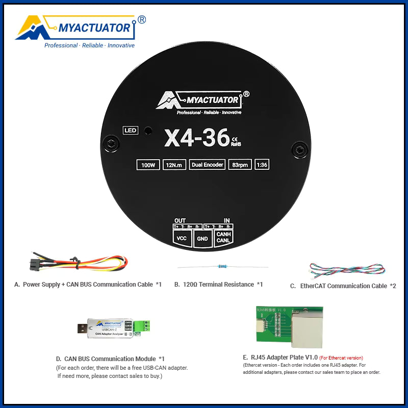 Myactuator X4-36 V4 High Precision Robot Joint with EtherCAT + CAN 24V DC Brushless Motor Large Torque 36N Small Volume